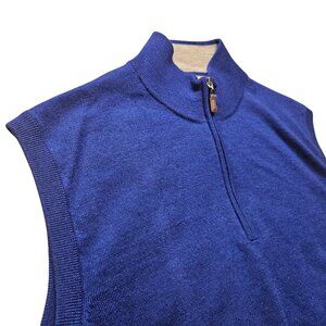 Peter Millar 100% Merino Wool Men's Sweater Vest SZ XL Blue 1/4 Zip Preppy Golf